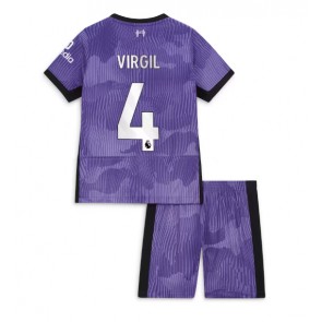 Lacne Dětský Futbalové dres Liverpool Virgil van Dijk #4 2023-24 Krátky Rukáv - Tretina (+ trenírky)